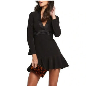 Bardot from Anthropologie Long Sleeve Black Mini Dress High/Low Hem Womens XS